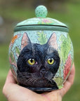 Hand-Painted Black Cat Ceramic Pet Urn