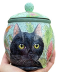 Hand-Painted Black Cat Ceramic Pet Urn